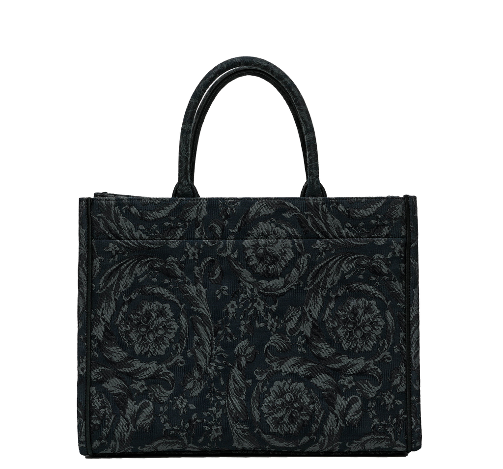 Versace Black Gold Large Embroidery Jacquard Barocco Tote Bag 101156 Luisa Boutique