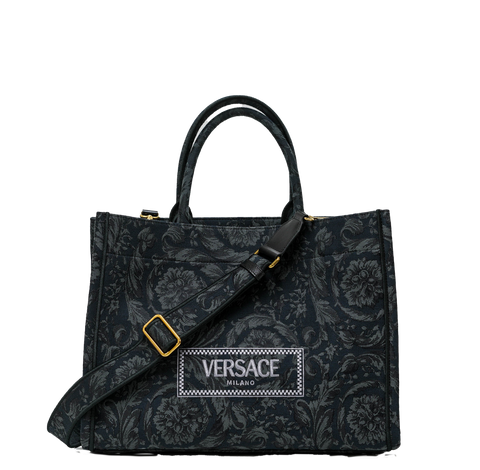 Versace Black & Gold Large Embroidery Jacquard Barocco Tote Bag 1011562 30% OFF