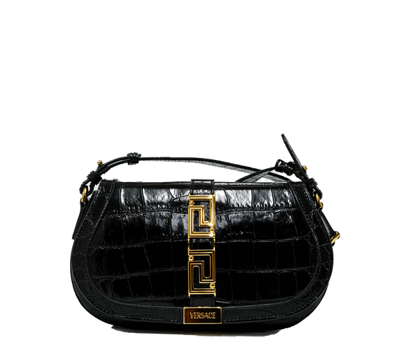 Versace Black & Gold Embossed Croc Leather Bag 1007128 30% OFF