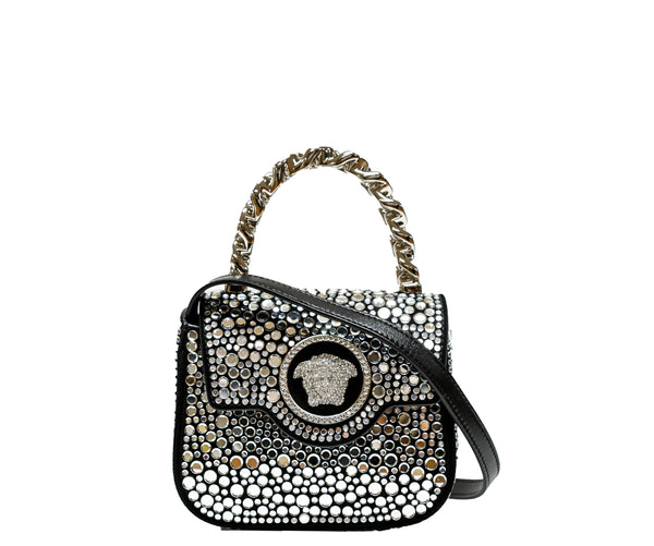 Versace La Medusa Embellished Small Tote Bag Black 1003016