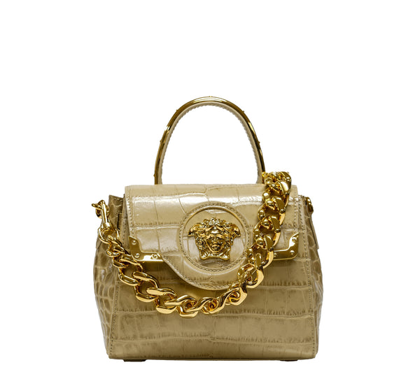 Versace Sand Croc-effect Leather Top Handle Bag DBF10140 - Now 20% OFF