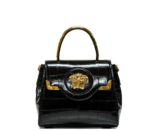 Versace Black Croc-effect Leather Top Handle Bag DBF10140 - Now 20% OFF