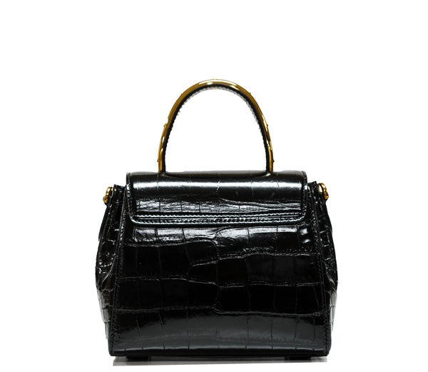 Versace Black Croc-effect Leather Top Handle Bag DBF10140