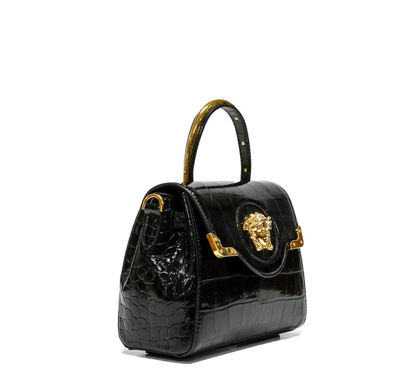 Versace Black Croc-effect Leather Top Handle Bag DBF10140