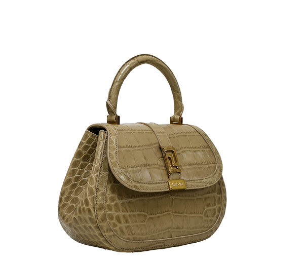 Versace Sand & Gold Embossed Croc Medium Leather Bag 1012105 30% OFF