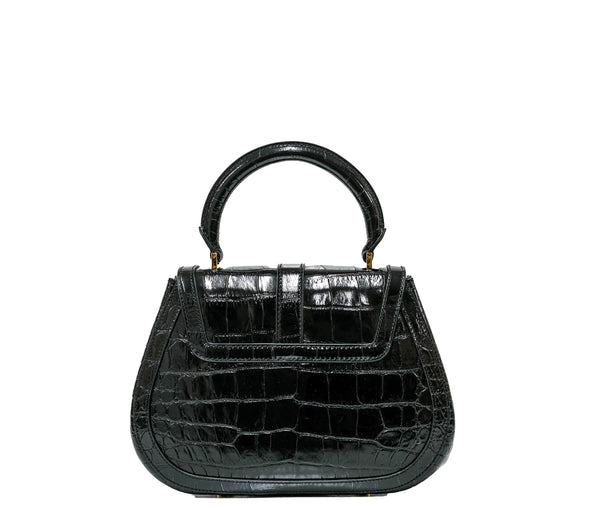 Versace Black & Gold Embossed Croc Medium Leather Bag 1012105 30% off