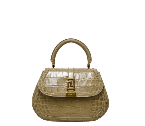 Versace Sand & Gold Embossed Croc Medium Leather Bag 1012105 30% OFF