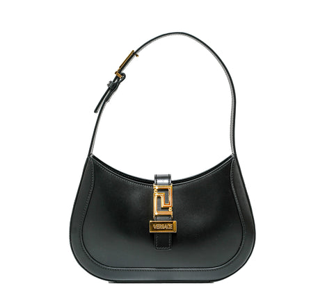 Versace Black & Gold Calf Leather Small Hobo Shoulder Bag 1013167 30% OFF