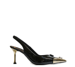 Philipp Plein Women's Black Patent Skull Sling Back PLE10 $590 FIXED PRICE