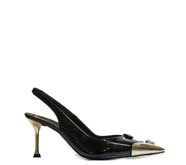 Philipp Plein Women's Black Patent Skull Sling Back PLE10 $590 FIXED PRICE