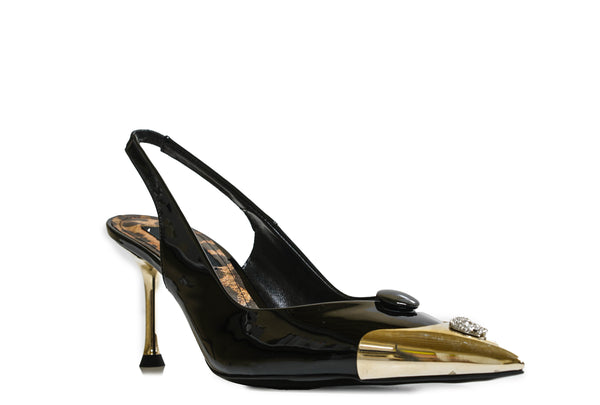 Philipp Plein Women's Black Patent Skull Sling Back PLE10 $590 FIXED PRICE