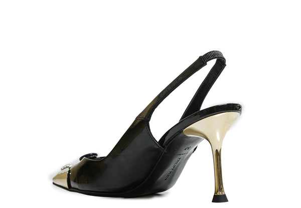 Philipp Plein Women's Black Patent Skull Sling Back PLE10 $590 FIXED PRICE