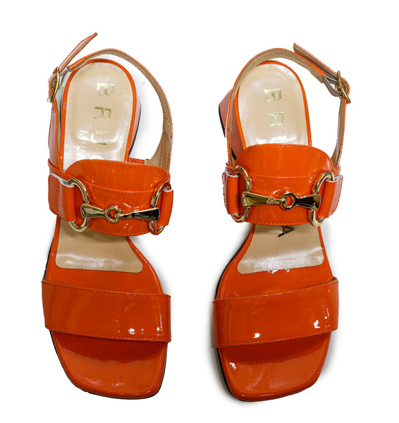 Bruglia Women’s Orange Patent Leather Chain Sandals 8622 30% OFF