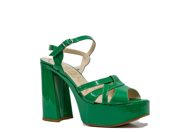 Bruglia Women’s Green Patent Leather Platform Sandals 8835 30% off