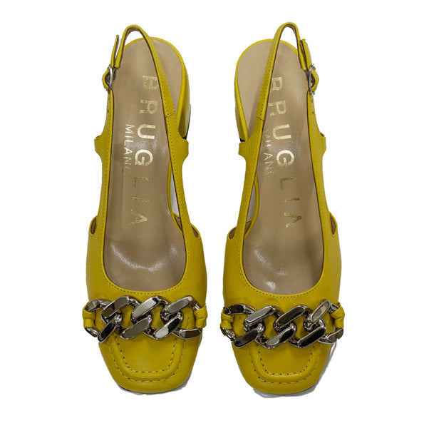 Bruglia Women’s Yellow Leather Chain Slingback 9009BIS 30% off