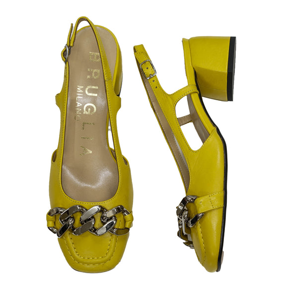 Bruglia Women’s Yellow Leather Chain Slingback 9009BIS 30% off