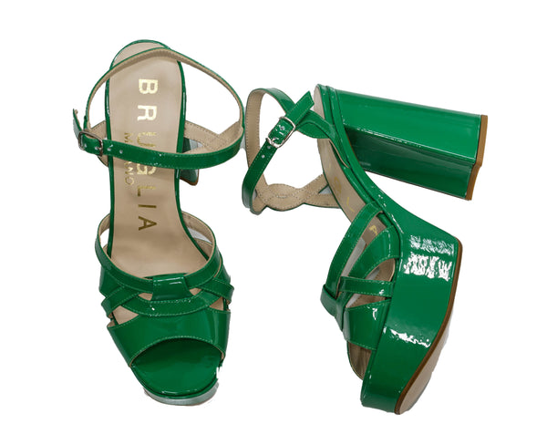 Bruglia Women’s Green Patent Leather Platform Sandals 8835 30% off