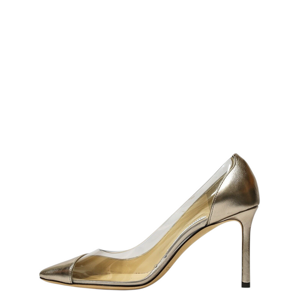 Jimmy Choo Women's Platinum & Clear Pump ROMY 85 60% OFF