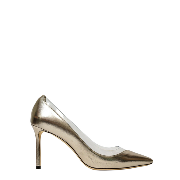 Jimmy Choo Women's Platinum & Clear Pump ROMY 85 60% OFF