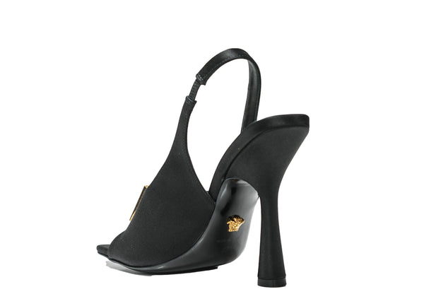 Versace Women's Black Satin Logo Slingback 1006675 - 37 Last Size
