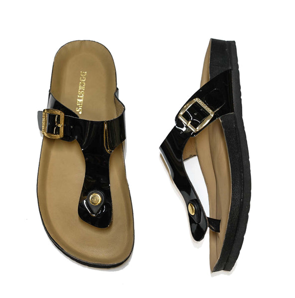 Docksteps Women's Black Patent Leather Thongs DSE105459