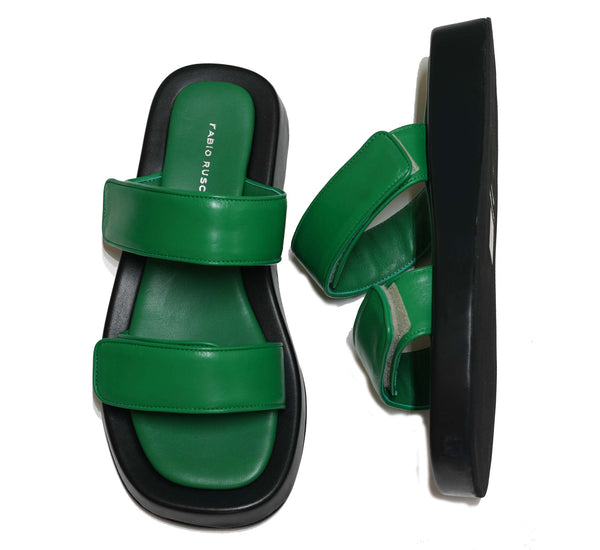 Fabio Rusconi Women’s Green Leather Velcro Flats Mila