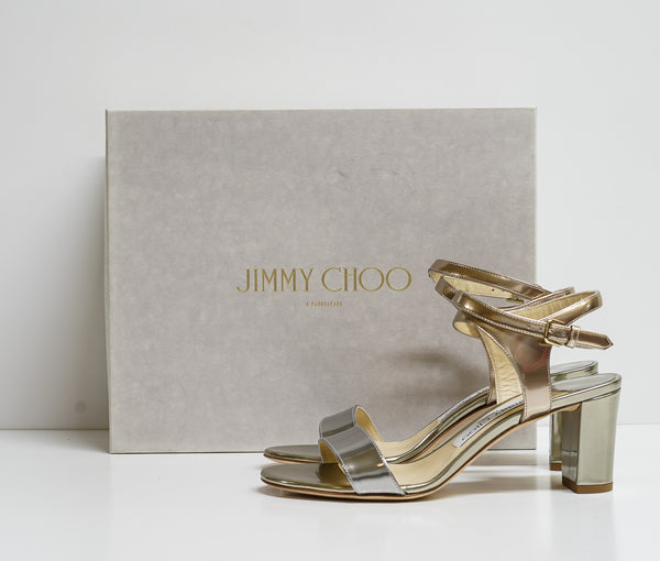 Jimmy Choo Women's Metallic Mix Liquid Mirror Leather Sandal Marine 65