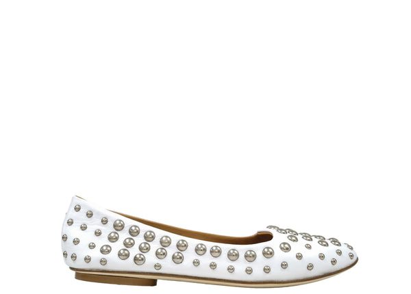 Love Bruglia Women’s Leather White Stud Flat Shoe 6868