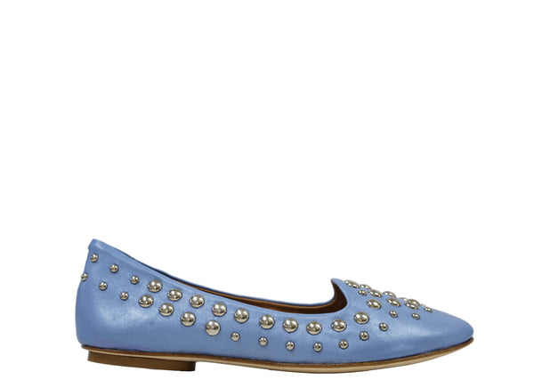 Love Bruglia Women’s Leather Blue Stud Flat Shoe 6868