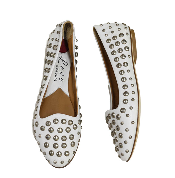 Love Bruglia Women’s Leather White Stud Flat Shoe 6868