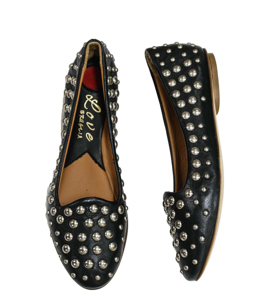 Love Bruglia Women’s Leather Black Stud Flat Shoe 6868