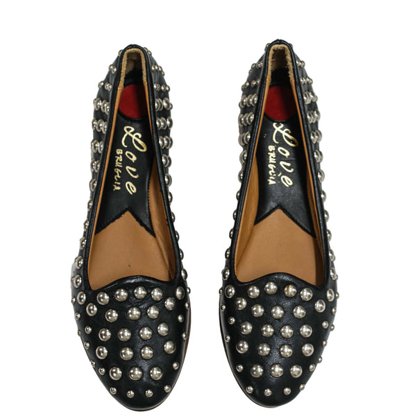 Love Bruglia Women’s Leather Black Stud Flat Shoe 6868