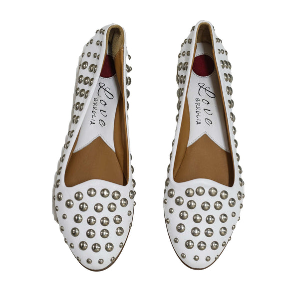 Love Bruglia Women’s Leather White Stud Flat Shoe 6868
