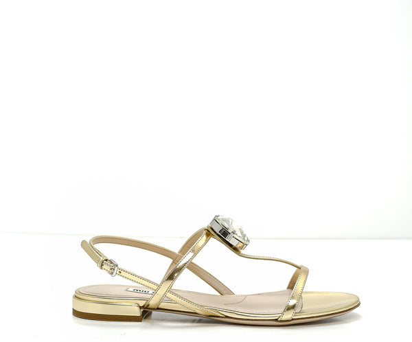 Miu Miu Women's Gold Jewel Flat Sandal 5X947