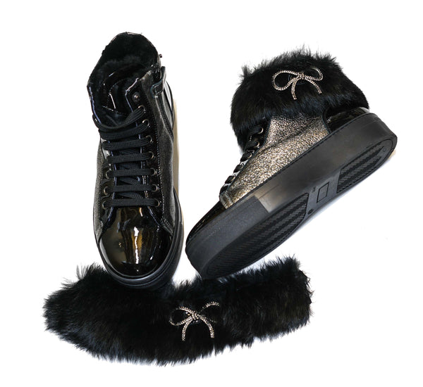 Morelli Women's Black Lace Up Glitter Boot 50522