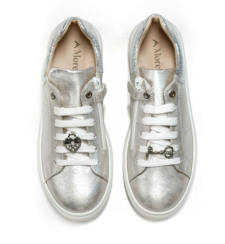 Morelli Women's Silver Lock & Key Leather Sneaker 50748