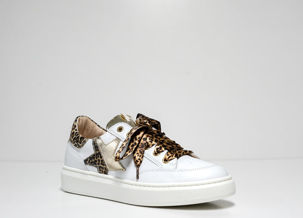 Morelli Women's White & Leopard Leather Sneaker 50749
