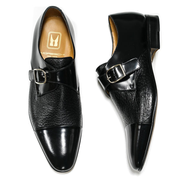 Moreschi Men's Black Leather Buckle Shoe Caen