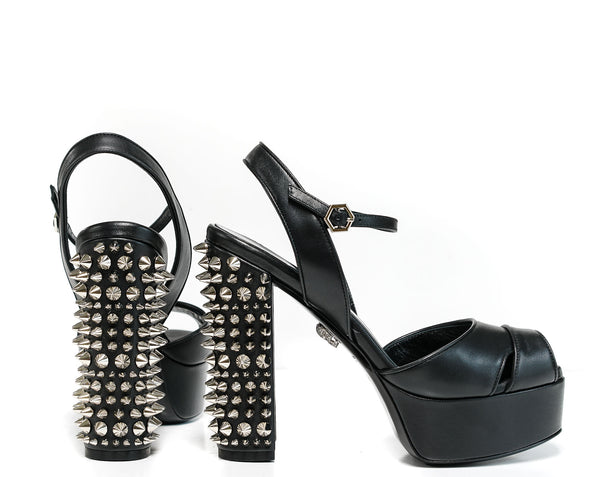 Philipp Plein Women's Black Leather with Stud Heels SWS1106
