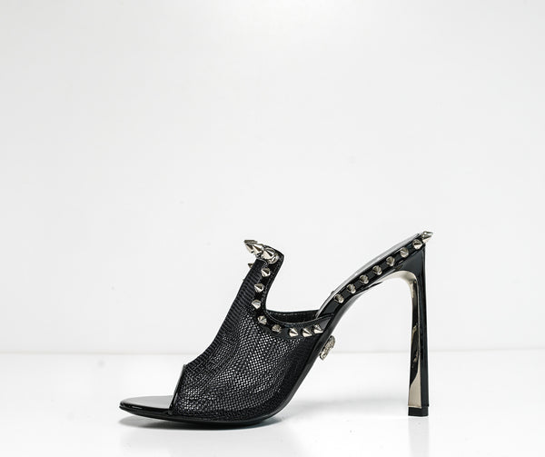 Philipp Plein Women's Black Leather with Stud Sandal SWS7003