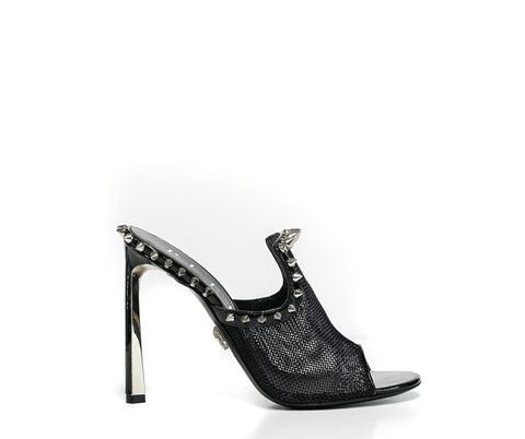 Philipp Plein Women's Black Leather with Stud Sandal SWS7003