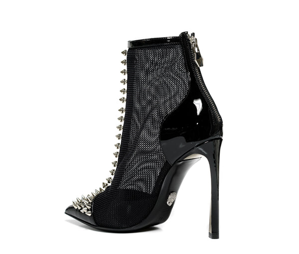 Philipp Plein Women's Black Patent Leather with Mesh Boots AOS9009