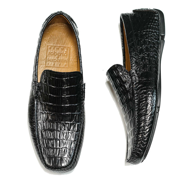 Roberto Serpentini Men's Black Cocco Leather Moccasin 1052