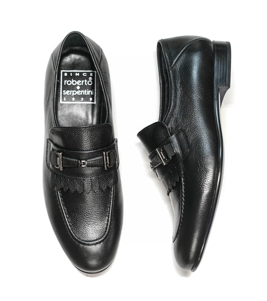 Roberto Serpentini Men's Black Fringe Leather Loafer 62307
