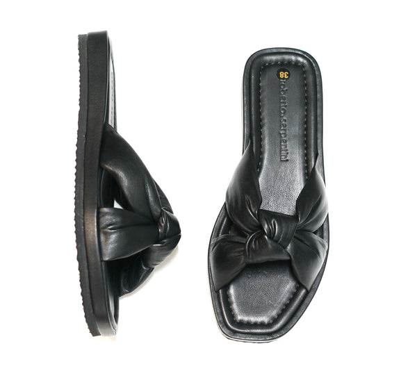 Roberto Serpentini Women's Black Leather Knot Flats Sandals 30021