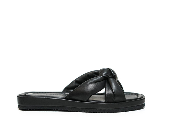 Roberto Serpentini Women's Black Leather Knot Flats Sandals 30021