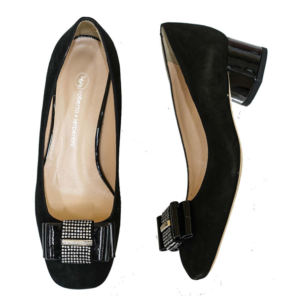 Roberto Serpentini Women's Black Suede Bow Shoe 25156