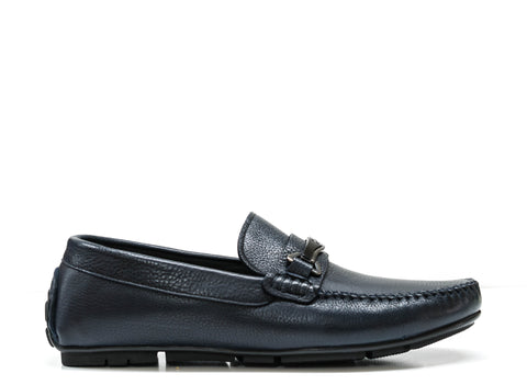 Roberto Serpentini Men's Navy Leather Loafer with Navy Bar Detail M544