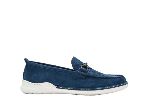 Roberto Serpentini Men's Blue Suede Perforated Moccasin 1808
