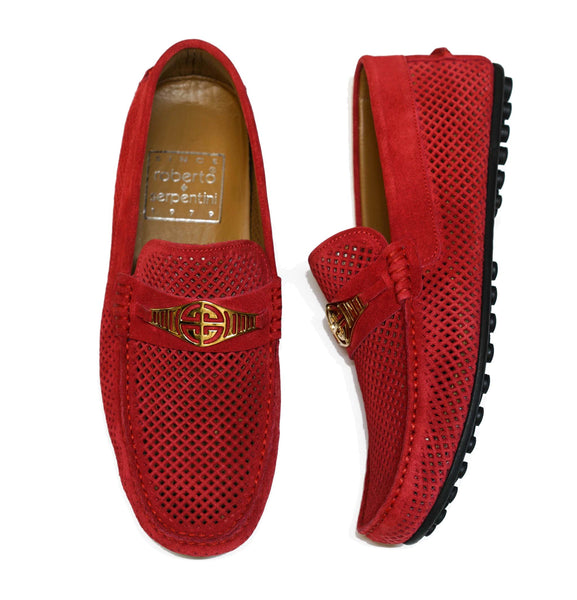 Roberto Serpentini Men's Perforated Red Suede Moccasin 1536